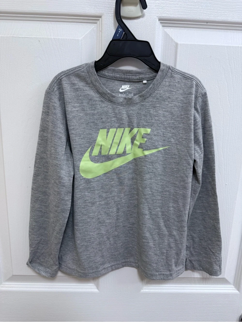 Nike Gray Long-Sleeve Tee with Lime Logo, Size 5